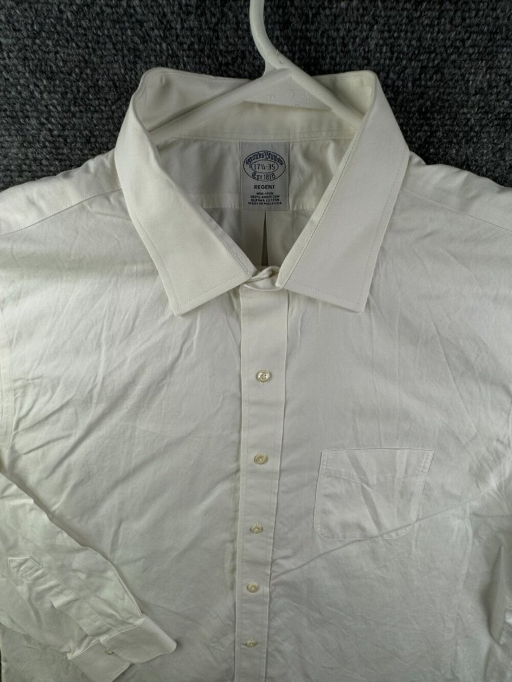 Brooks Brothers Men Non Iron Button Up Shirt Long Sleeve 17.5 35 Regent White